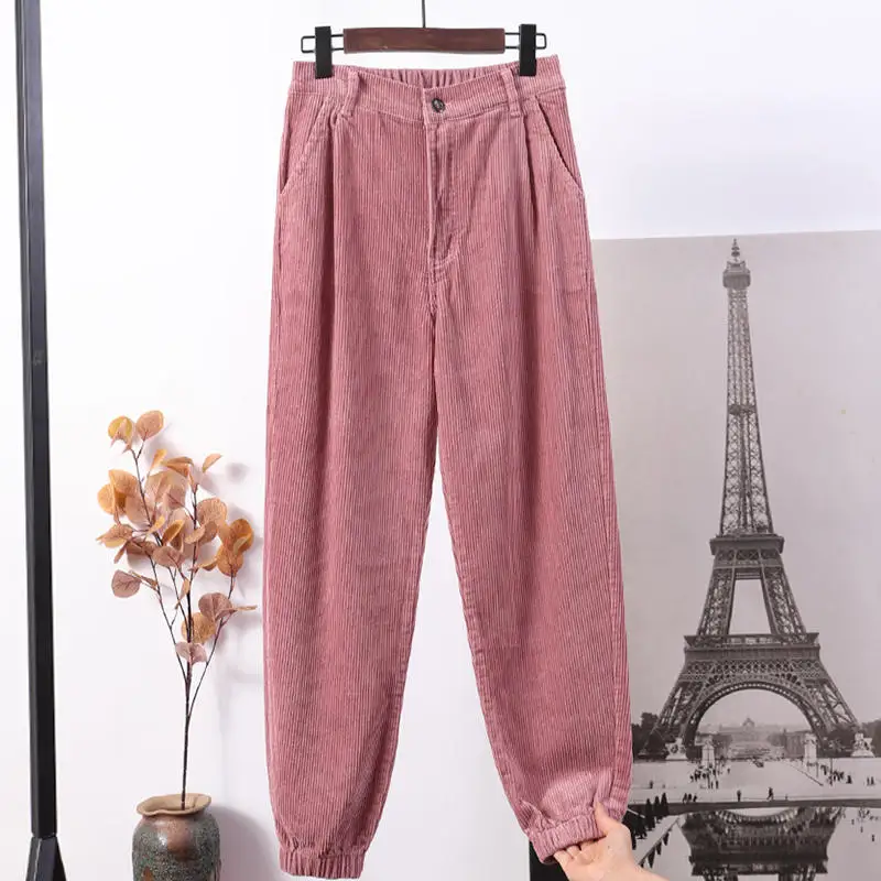 Pink pants Винтаж Высокая Талия вельветовые брюки Для женщин Повседневное розовая Вельветовая штаны женская уличная свободные вельветовые брюки для девочек Женская одежда Q2002 - Цвет: Pink pants