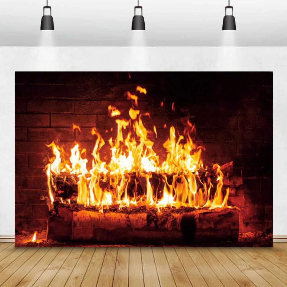 Brick Wall Fireplace Log Fire Interior Room Photography Backdrops Photo Backgrounds Christmas Decor Photophone Photocall | Электроника