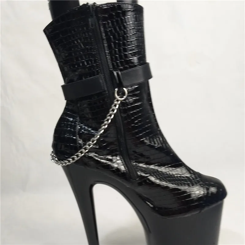8 inch women short boots winter punk motorcycle boots 20cm gold chain Platform high heels party shoes dress ankle boots