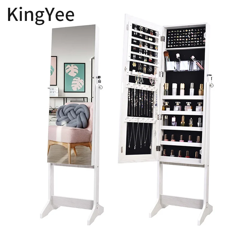 KingYee Bedroom furnitureJewelry Cabinet Mirror Cabinet Miroir Psyché full-length mirror lockable jewelry storage box