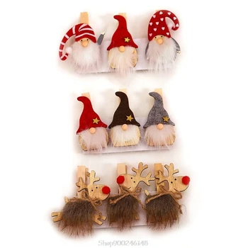 

9pcs Christmas Swedish Gnome Elk Decoration Wooden Clips DIY Photo Paper Clothes Postcard Clamps O12 20 Dropship