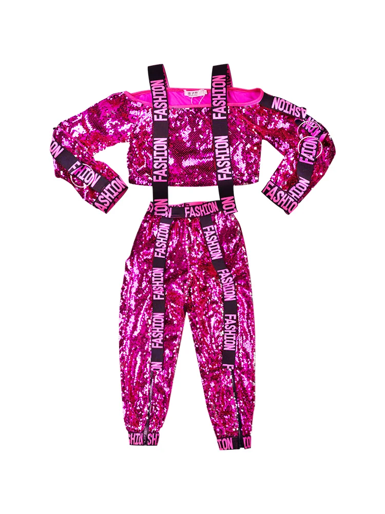 Kids Hip Hop Dance Clothing Rose Sequins Girls Jazz Dance Costumes Ballroom Dancing Shelf Drum Performance Clothes Outfits girl dance costume children costumes