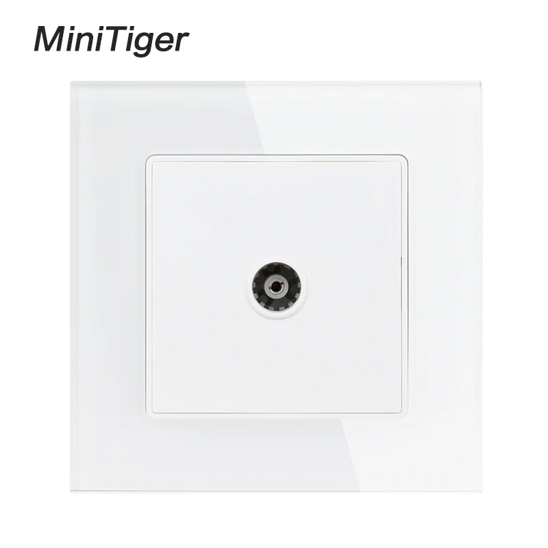 White Minitiger Серый роскошный кристалл стеклянная панель 1 банда женский ТВ Джек Розетка настенная розетка 86*86 мм - Тип: White