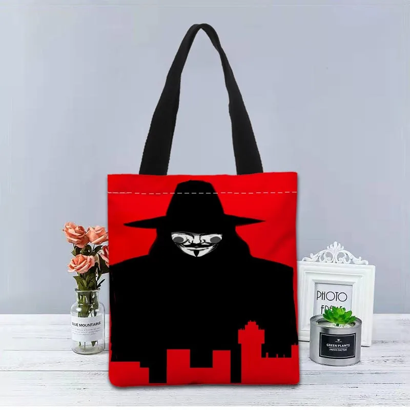 V for Vendetta Handbag Foldable Shopping Bag Reusable Eco Large Unisex Canvas Fabric Shoulder Bags Tote Grocery Cloth Pouch 1208 