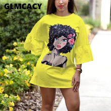 Женское повседневное свободное короткое платье в стиле хип-хоп с рисунком для девочек; уличная одежда с короткими рукавами; летнее платье