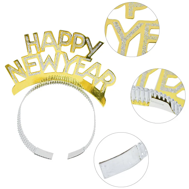 3pcs Happy New Year Headband Glitter Gold Silver Hairbands Photo Props For New Year Eve Christmas Party Hair Hoop Accessories