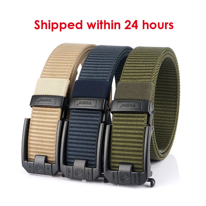 HSSEE New Casual Belt for Men 3mm Tight Nylon Tactical Outdoor Belt Metal Automatic Buckle Jeans Waistband Girdle Male Gift