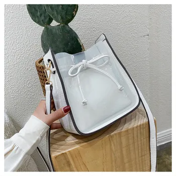 

Summer 2PCS Stone Pattern Composite Bags For Women 2020 Transparent Bag Female Designer Shoulder Bag Sac Femme String Handbags