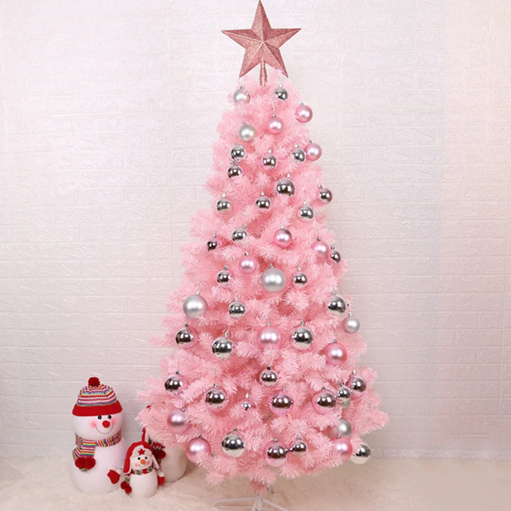 

2020 60cm Tabletop Mini Pink Artificial Christmas Tree with 24 Glittery Balls Light String for DIY Home Room Party Xmas Decor
