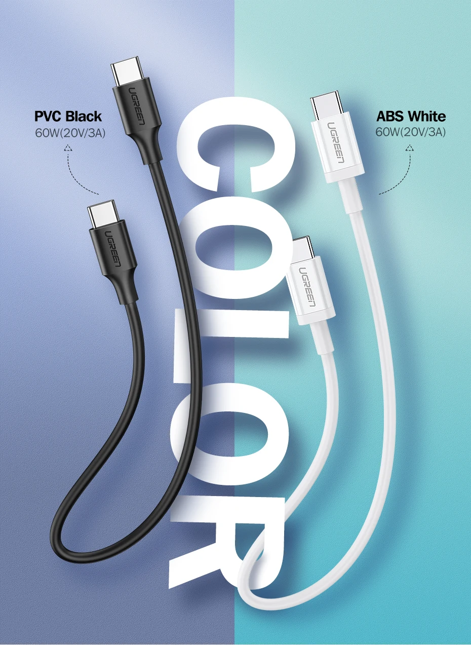 UGREEN USB C Power Delivery Cable, 60W QC 4.0 White 2 Meters