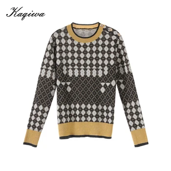 

2020 Autumn Winter Redwood Brand Golden Thread Coloured Jacquard Knitted Sweaters Show Thin Sweaters Long Sleeves Round Necks