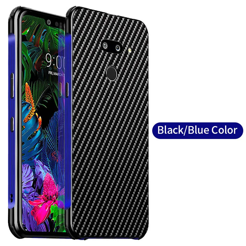 Стильный чехол из углеродного волокна для LG G8 ThinQ LM-G820N чехол LG G7 ThinQ Алюминиевый металлический бампер чехол для телефона для LG V50 V40 чехол Capa - Цвет: blue-black