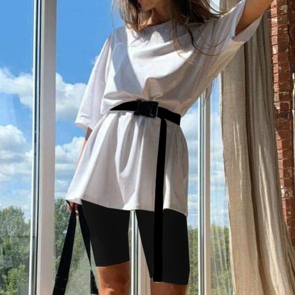 2020 Women Two Piece Set O Neck Loose Short Sleeve Tee Shirt with Belt And Biker Shorts Gym Sets Casual Summer Tracksuit Outfit