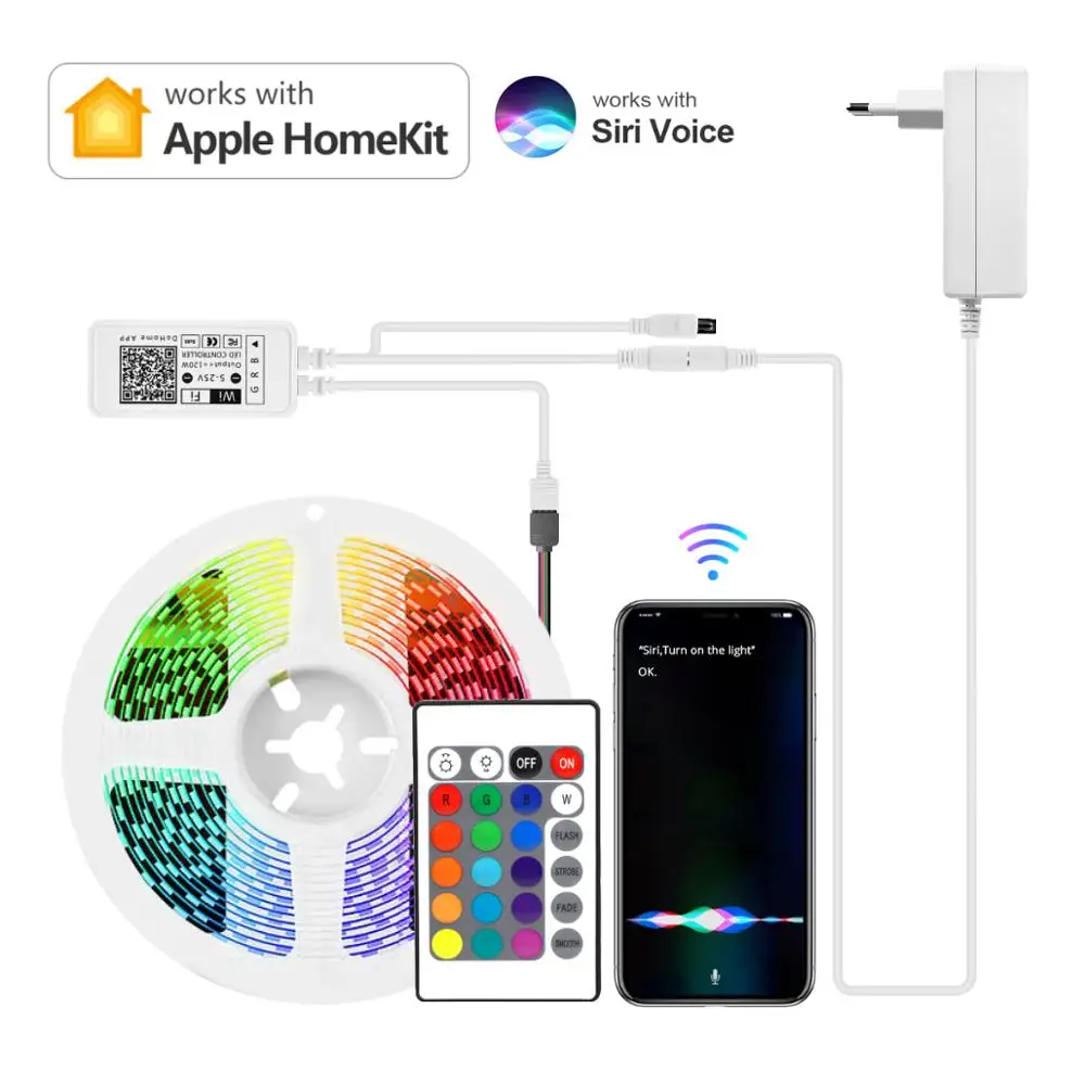 Apple Homekit-tira de luces LED con WIFI para el hogar, lámpara inteligente regulable de 12V CC, 5M, 10M y 15M, funciona con Dohome