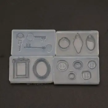 

4Pc Key Pendant Gemstone Button Frame Geometric UV Epoxy Resin Silicone Mold Kit