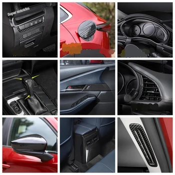 

Carbon Fiber Look Dashboard / Gear Box Head / Door Bowl / Rear / Side Air AC / Rearview Mirror Cover Trim For Mazda CX-30 2020