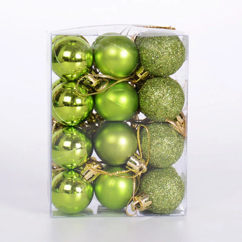 green Square box 24 шт. 30 мм Мини рождественские мячики елочные шары пластиковые елочные подвесные украшения для вечерние CSV - Цвет: green Square box