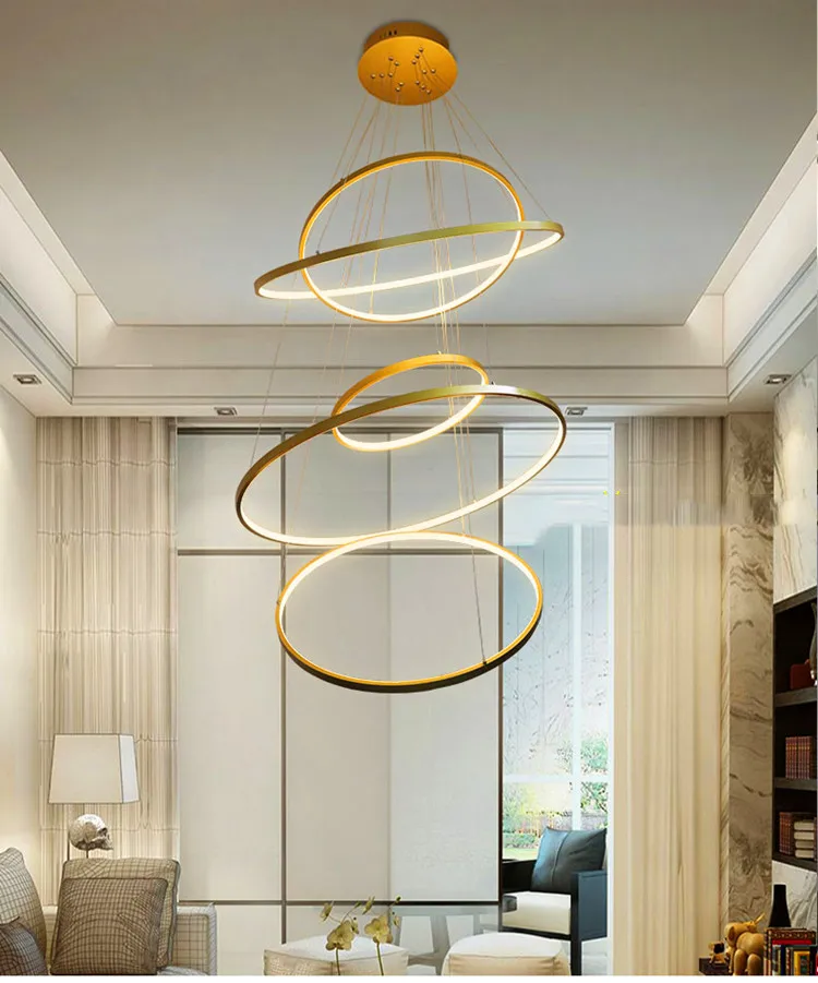 kitchen chandelier Modern 5 Ring Led Ceiling Chandelier for Living Room Dining Table Staircase Pendant Home Decor Interior Lighting Lusters Fixture dining room light fixtures
