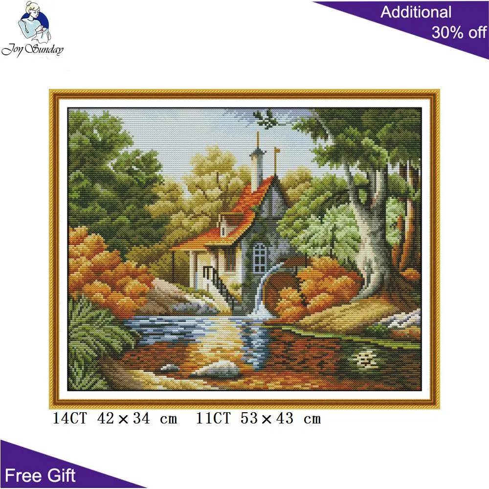 

Your Gift Autumn Cabin Needlepoints F797 14CT 11CT Counted and Stamped Home Decor Cabin Autumn Embroidery Cross Stitch Kits