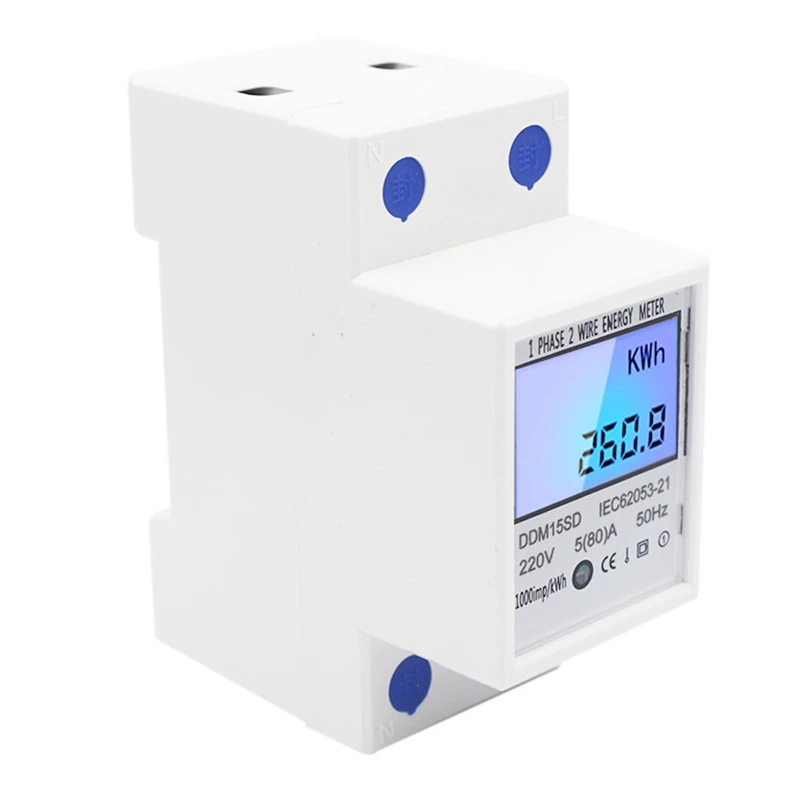 

DIN-Rail Energy Meter 5-80A DDM15SD LCD Backlight Digital Display Single Phase Electronic Energy KWh Meter