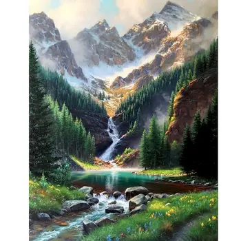 

Gatyztory Frame Diy Painting By Numbers Lake Tree Mountain Canvas Drawing Landscape Handpainted Wall Decor Art Gift