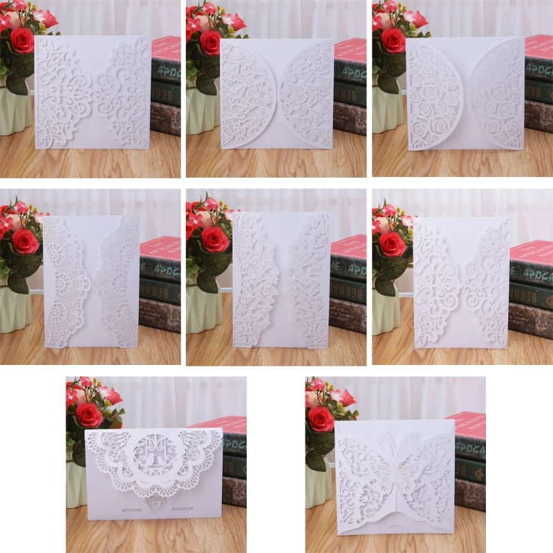  10Pcs Wedding Invitation Cards Kits With Envelopes Seals Personalized Printing D08D - 4.00036E+12
