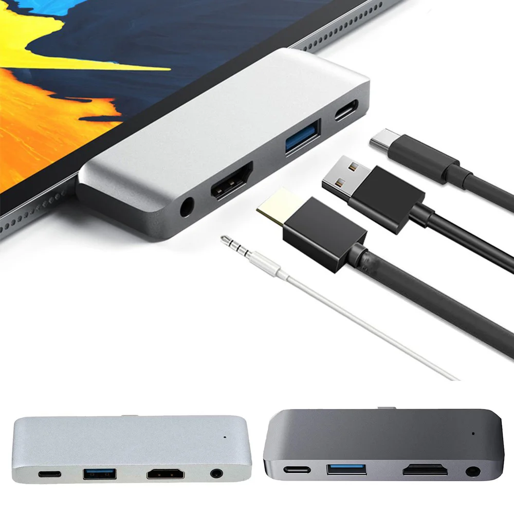 4 в 1 Тип C к USB-C 4K HDMI USB 3,0 3,5 мм аудио концентратор адаптер для IPad Pro потрясающий 4K дисплей