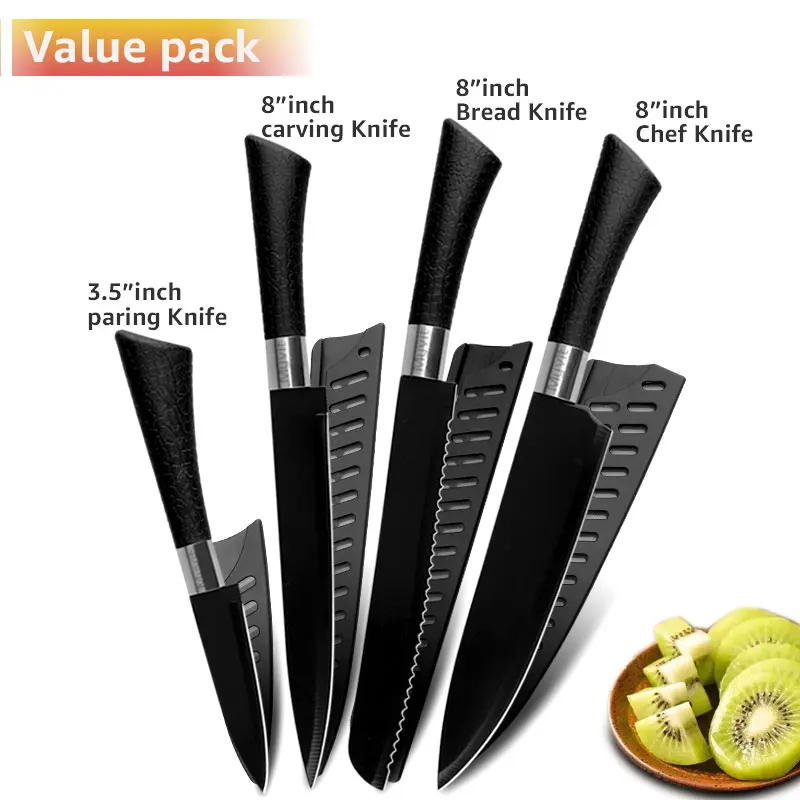 Value Pack 4 Ножи для шеф-повара, ножи из нержавеющей стали, инструменты, черное лезвие, инструменты для очистки овощей, Santoku, шеф-повара, набор кухонных принадлежностей для нарезки хлеба, инструменты - Цвет: Value Pack 4