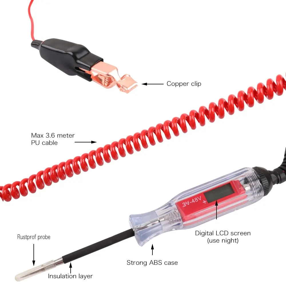 3-48 в ЖК-цифровой автомобильный тестер цепи автомобиля автоматический измеритель напряжения мощность пробная лампа тестовая ручка с пружинным кабелем Универсальный