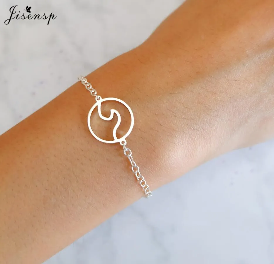 Jisensp ювелирные изделия, посвященные тематике серфинга простой дизайн океанская волна Нержавеющая сталь Браслет Геометрическая подвеска в виде волн Цепочки и ожерелья для Для женщин и девочек