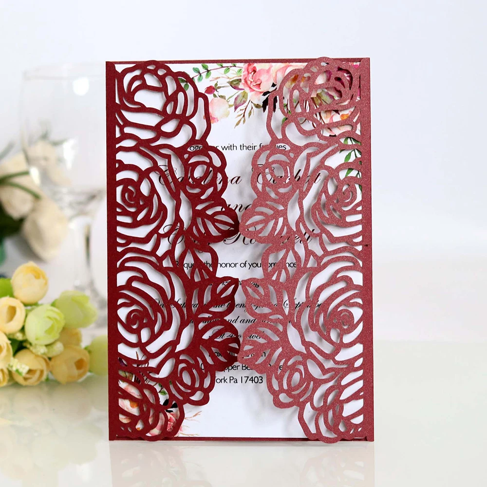  10pcs/set European High-end White Wedding Invitation Card Laser Cut Floral Glittering Engagement Ba - 4.00023E+12