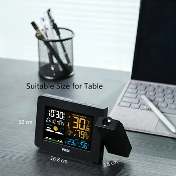 

FanJu FJ3391 Weather Station with Projection |Weather Monitor |DCF Radio control | Calendar |7 languages| Backlight Alarm Clock