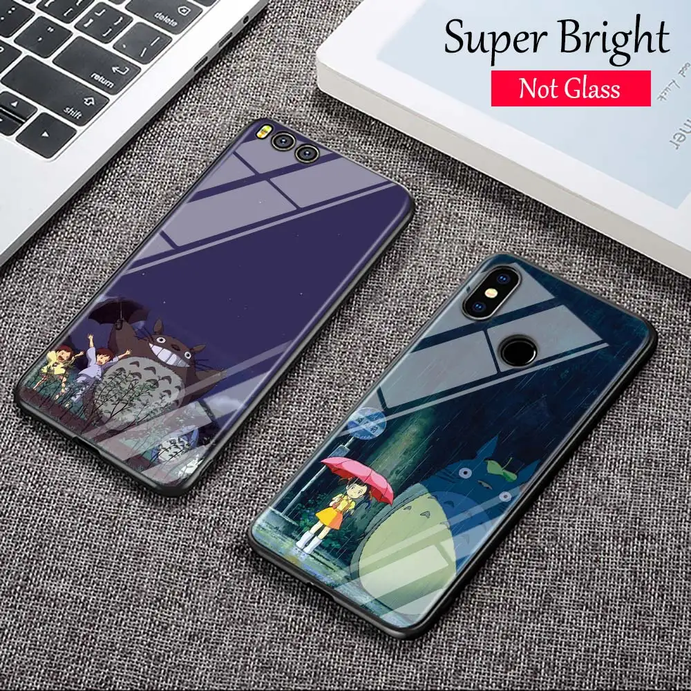 

Black Cover My Neighbor Totoro for Xiaomi Mi A1 A2 5X 6X 6 8 9 9SE CC9 F1 9T 9TPro Mi Play Super Bright Glossy Phone Case