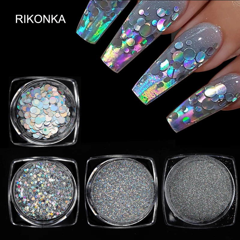 

4pcs/set Silver Holographic Nail Glitter Powder Nails Laser Sparkly Manicure Chrome Pigment Flakes Dust Nail Decoration Manicure