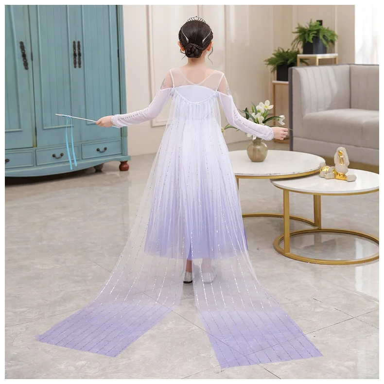 Snow Queen 2 Cosplay Elsa Anna Girls Dress Summer Casual Mesh Princess Dress Party Performance Costume 4-12 Years Kids Dresses