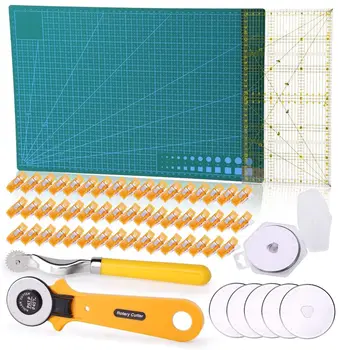 

LMDZ 45mm Rotary Cutter Set-Fabric Cutter with Tracing 5 Pcs Replacement Blades and 50 Sewing Clips for DIY Crafting Quilting