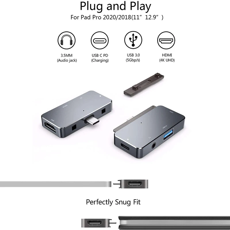 USB C Hub for iPad Pro 11 12 9 2020 2018 Adapter 4 In 1 Adapter with Aux 3 5mm Headphone Data Jack