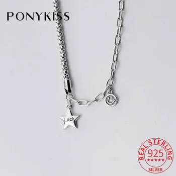

PONYKISS Classic S925 Sterling Silver Stars and Smile chain Choker Necklace Women Anniversary Jewelry Minimlist Accessory