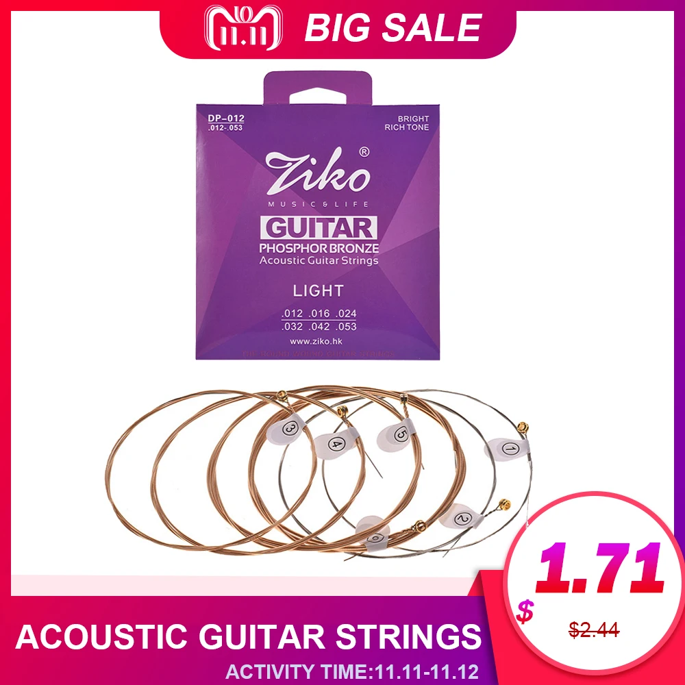 

ZIKO DP-012 Light Acoustic Guitar Strings Hexagon Alloy Wire Phosphor Bronze Wound Corrosion Resistant Guitar Accessories 6pcs
