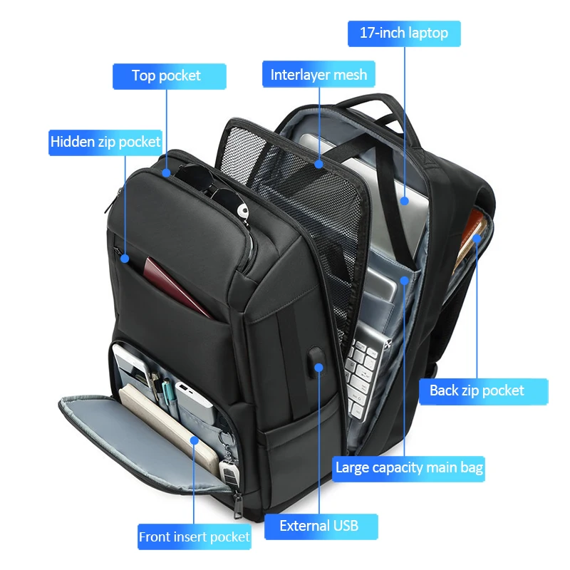 DIENQI Large Capacity Backpacks Men's 17 Inch Laptop Bag Pack USB Charging School Bags Travel Bags For Men Anti Theft Backpack