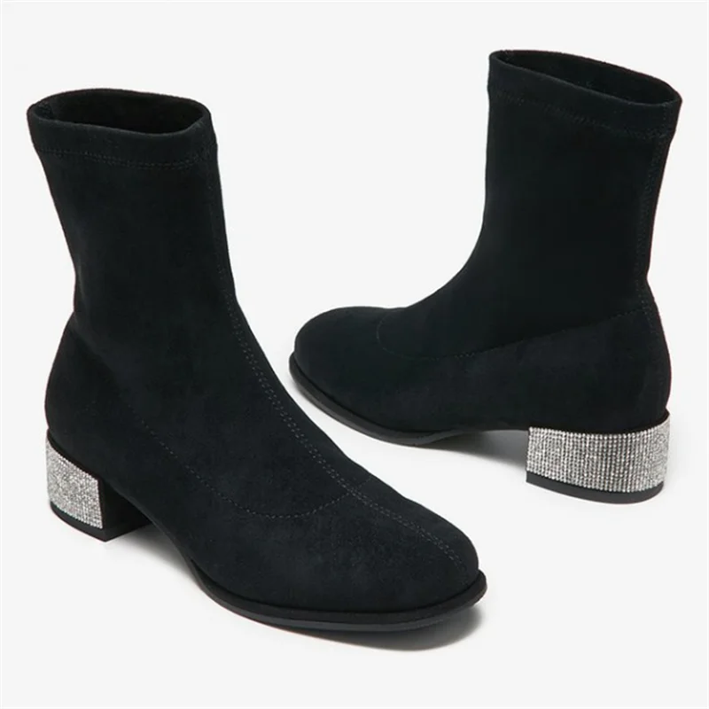 Ботильоны для женщин; scarpe donna; женская обувь с цепочкой; Цвет Черный; Zapatos De Mujer; низкий каблук; круглый носок; botas mujer; слипоны; женские ботинки