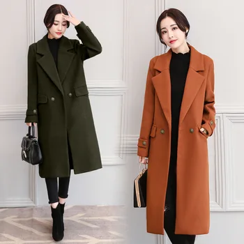 

Wide-waisted Women Wool Coat Long Winter Jacket Patchwork Cashmere Coat Nice