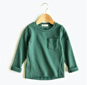 green Spring Fall Children T-shirt Long Sleeves Cotton Girls Tops Casual Kids Boys Clothes 3-13Y RT539 - Цвет: green