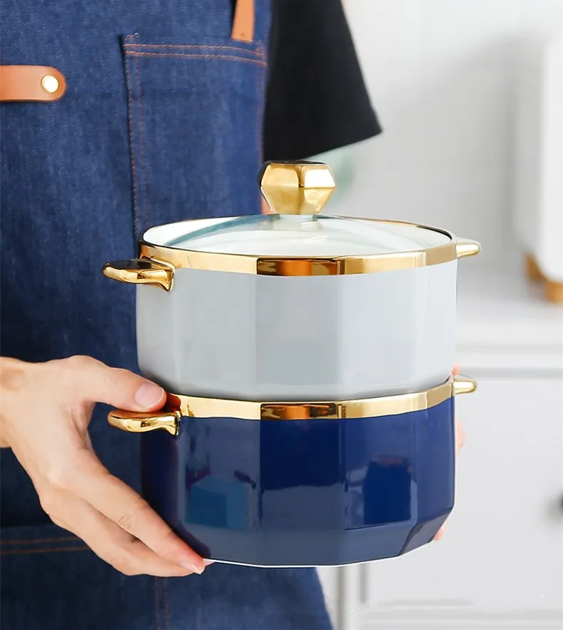 Gold Inray Instant Noodle Bowl Ceramic Nordic Eramic Ramen Bowl Large Soup Bowl Noodle Bowl Household Beef Noodle Bowl with Lid