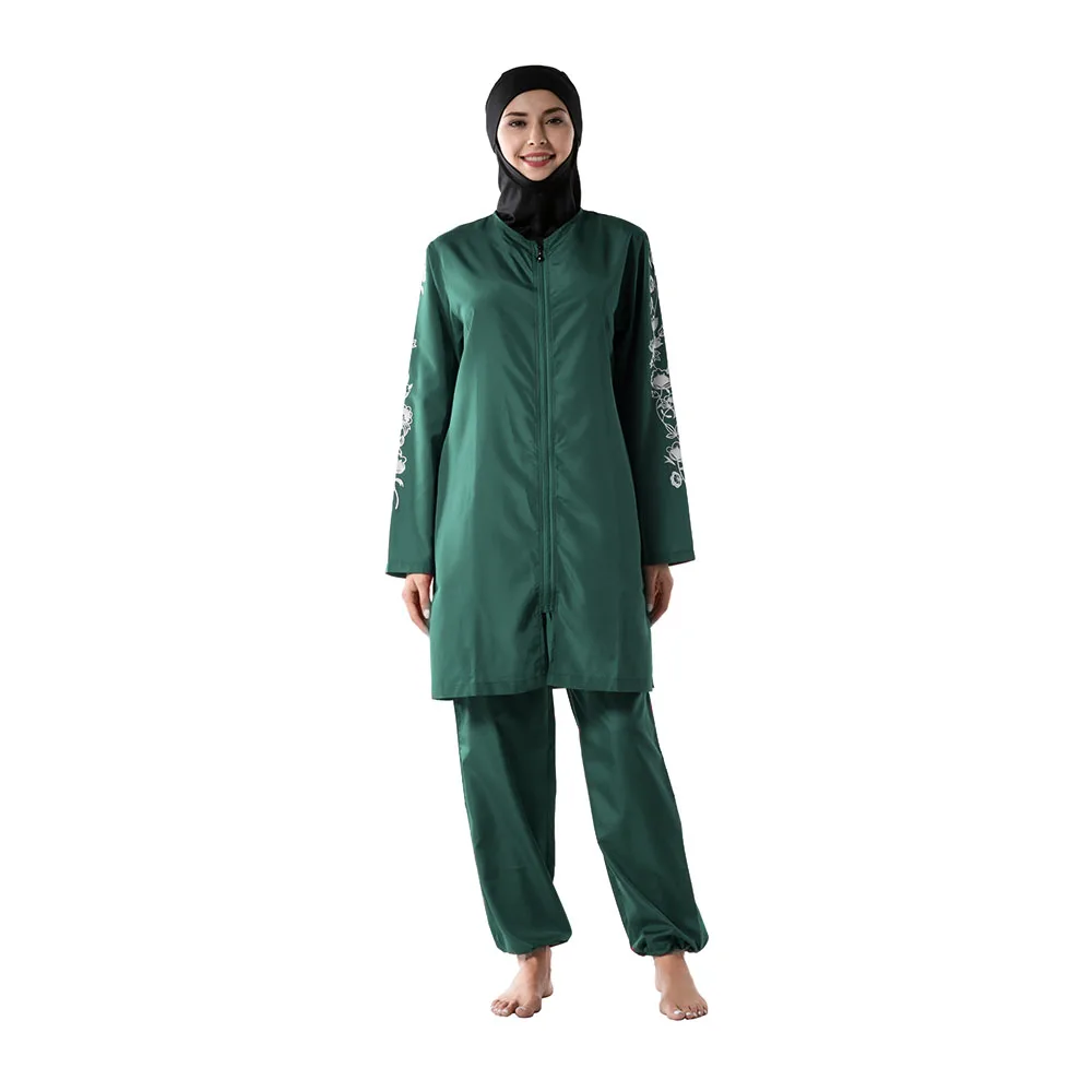 Yongsen мусульманская купальная одежда из трех предметов хиджаб Буркини с шляпой элегантный тонкий женский исламский купальный костюм, пляжная одежда полный купальник - Цвет: Зеленый