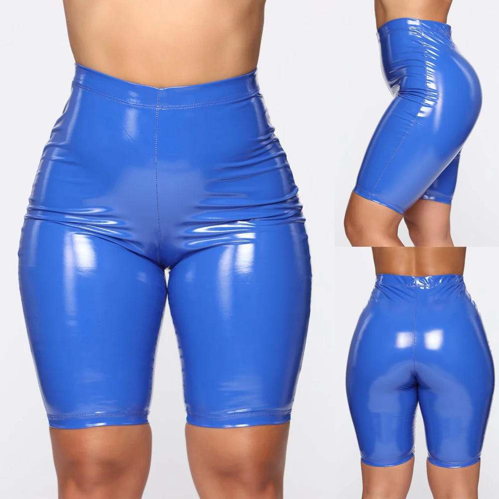 Сексуальные облегающие Женские однотонные шорты из искусственной кожи эластичная тонкая летняя с высокой талией повседневные