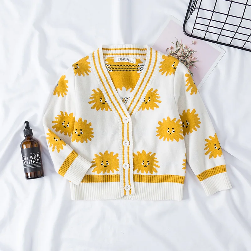 Baby Girls Korean Sweater Autumn/Winter New Sun Chrysanthemum Cardigan V-Neck Sweater Mother And Daughter Parent-Child Wear 2020