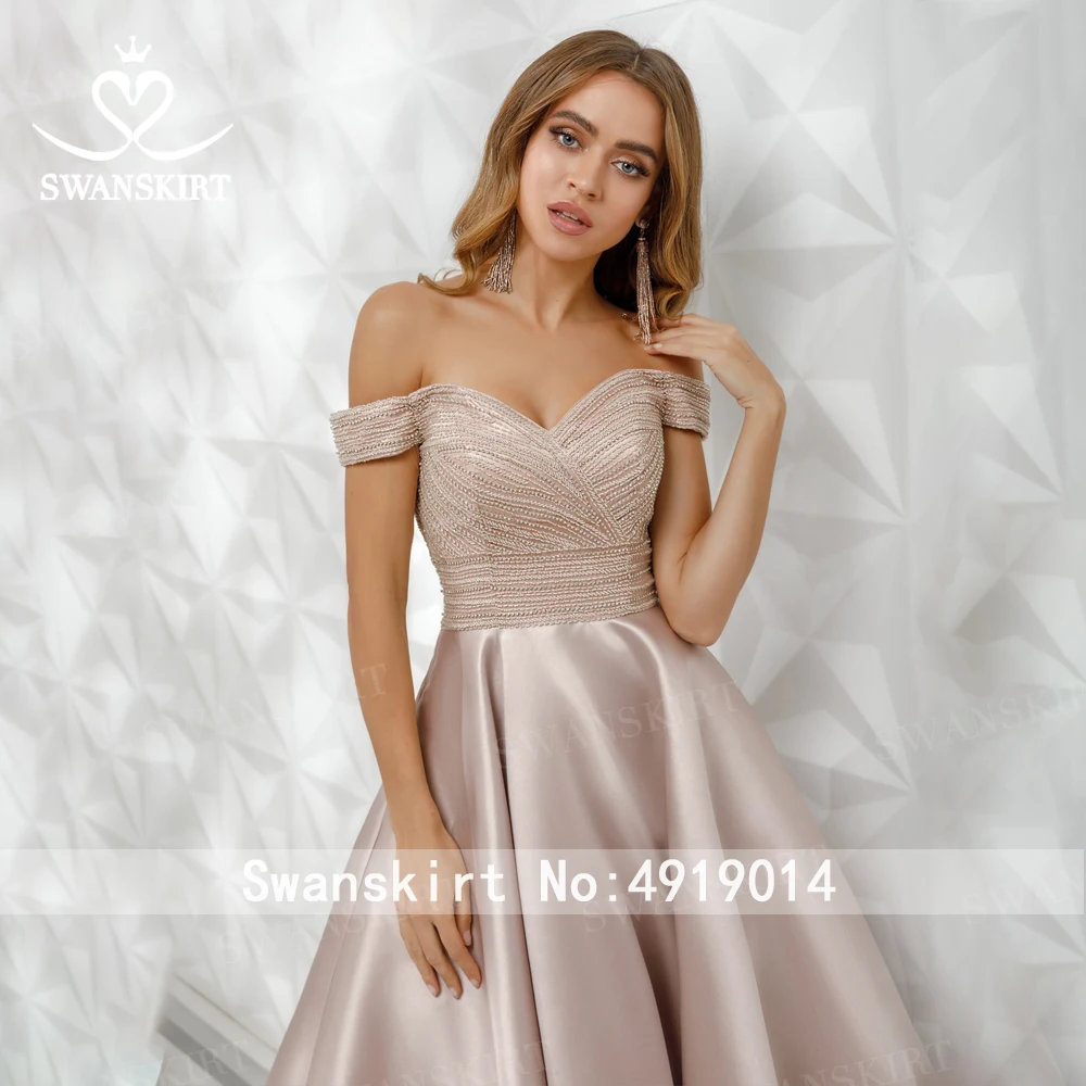 Милое атласное свадебное платье Swanskirt K330 с открытыми плечами, с бисером, с карманом, а-силуэт, вечерние платья, свадебное платье, Vestido de novia