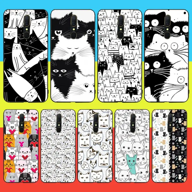 

HPCHCJHM white cartoon cat Black TPU Soft Phone Case Cover For Oppo A5 A9 2020 Reno Z Realme5Pro R11 case