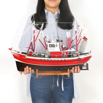 

American Style Fishing Boat Model Decoration Simulation Wooden Sailboat Model Art Craft 85cm Mediterranean Manual Accessories